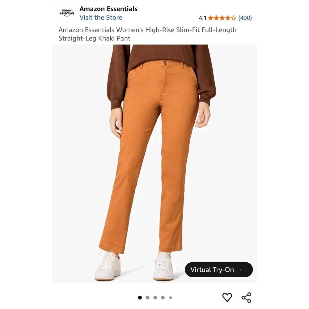 97% Cotton Amazon Ess. Women's High-Rise Slim Straight Pants Twill Caramel 6
